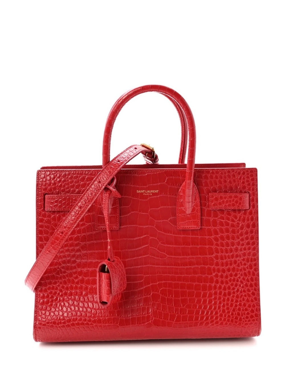 Saint Laurent Red Croc-Embossed Top-Handle Satchel